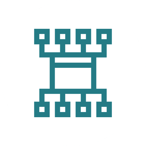 Abstract geometric icon resembling a network or circuit.